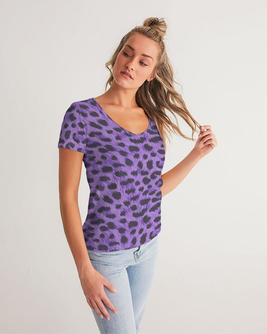Purple Leopard Women's V-Neck Tee