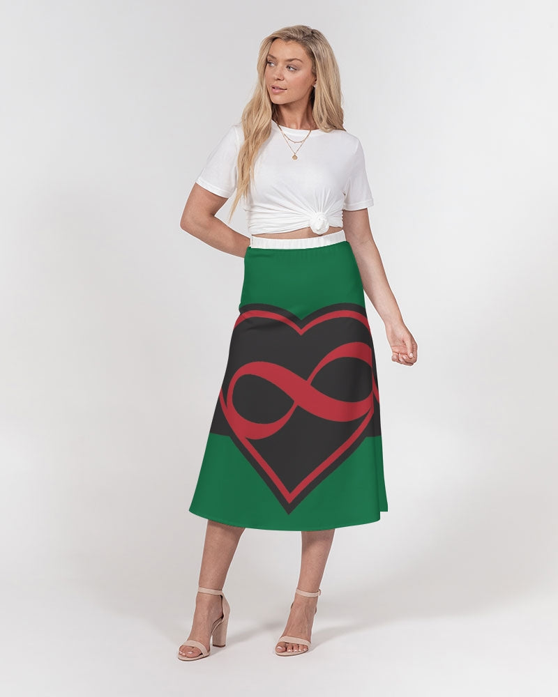 Black polyamorous flag Women's A-Line Midi Skirt