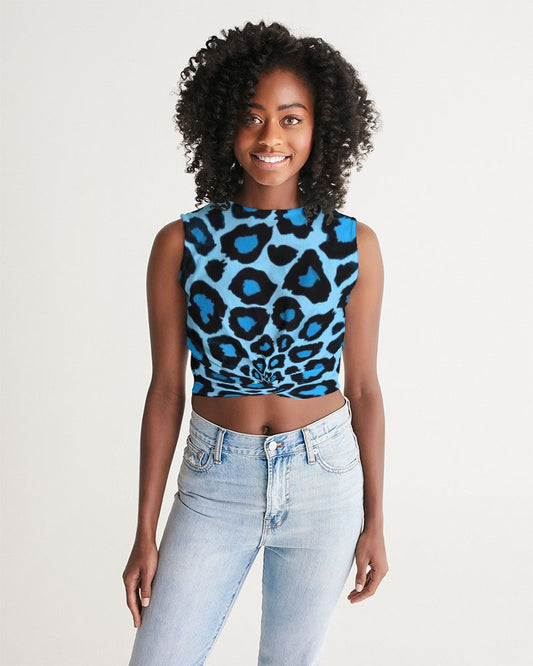 Blue leopard kente Women's Twist-Front Tank