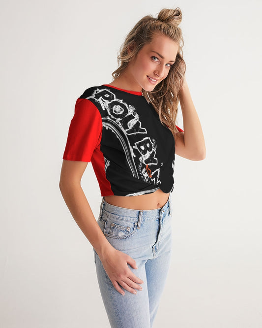 Poly By Nature Women's All-Over Print Twist-Front Cropped Tee