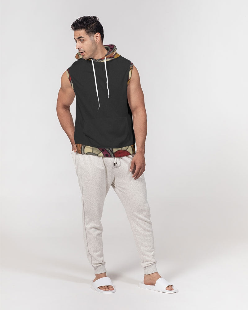 Black classic Kente Men's Premium Heavyweight Sleeveless Hoodie