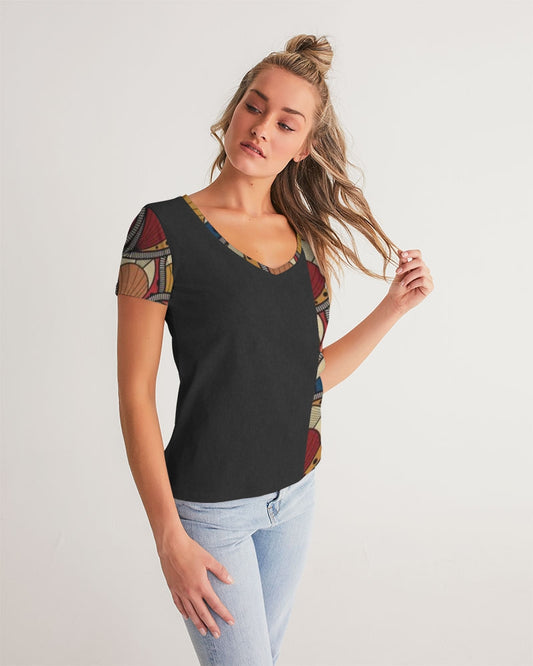 Black classic Kente Women's V-Neck Tee