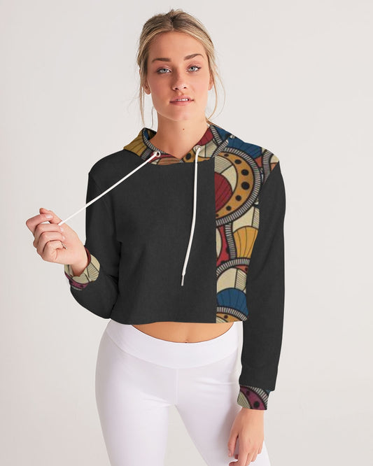 Black classic Kente Women's Cropped Hoodie