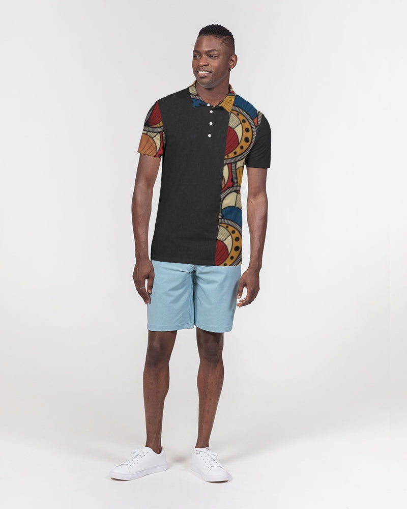 Black classic Kente Men's Slim Fit Short Sleeve Polo