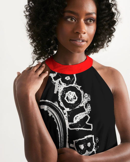 Poly By Nature Women's All-Over Print Halter Dress
