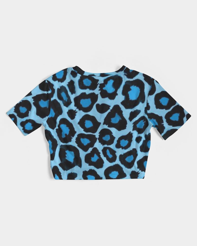 Blue leopard kente Women's Twist-Front Cropped Tee