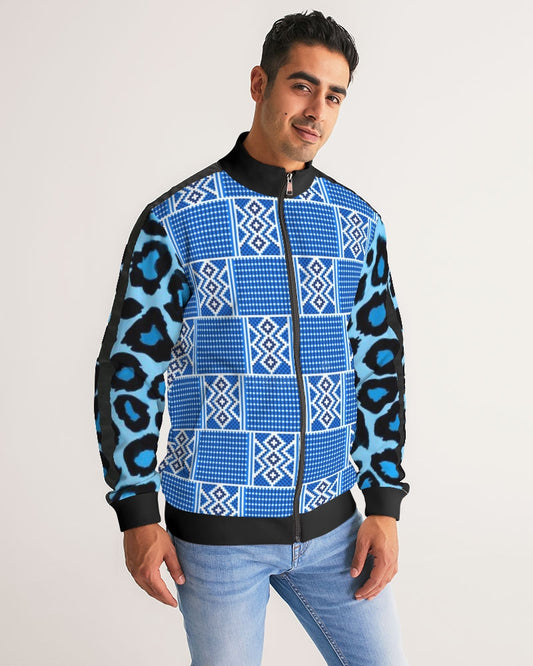 Blue leopard kente Men's Stripe-Sleeve Track Jacket