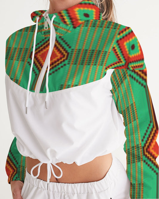 Kente variant 1 Women's Cropped Windbreaker