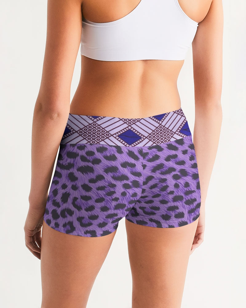Purple Leopard Women's Mid-Rise Yoga Shorts