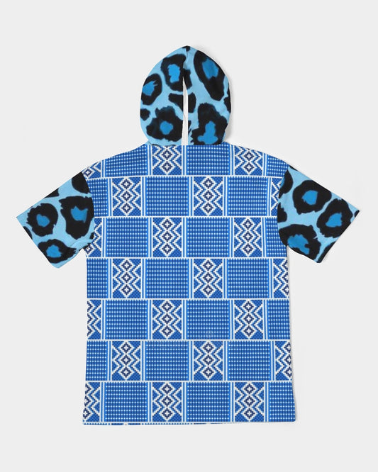Blue leopard kente Men's Premium Heavyweight Short Sleeve Hoodie