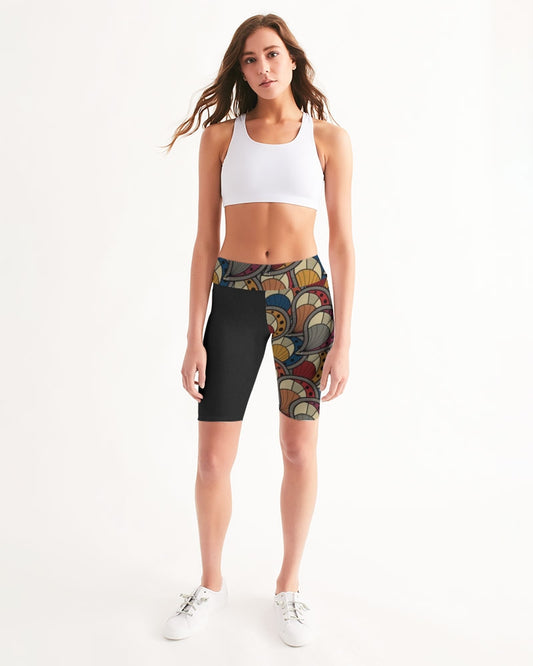 Black classic Kente Women's Mid-Rise Bike Shorts