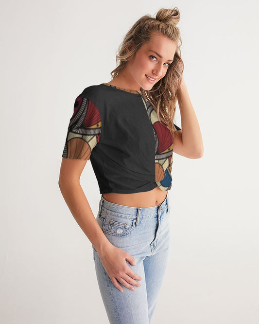 Black classic Kente Women's Twist-Front Cropped Tee