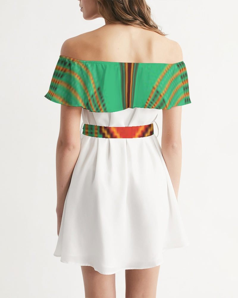 Kente variant 1 Women's Off-Shoulder Dress