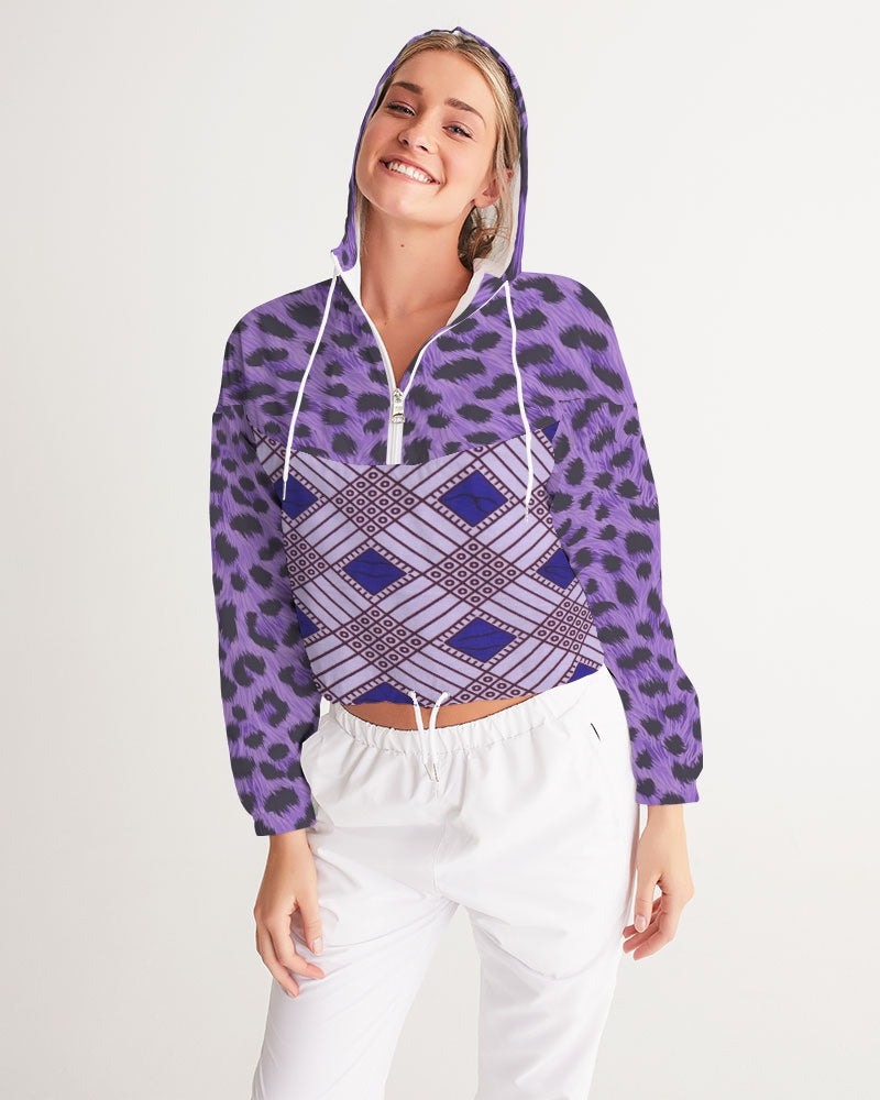 Purple Leopard Women's Cropped Windbreaker
