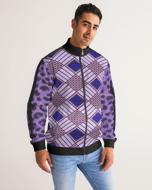 Purple Leopard Men's Stripe-Sleeve Track Jacket
