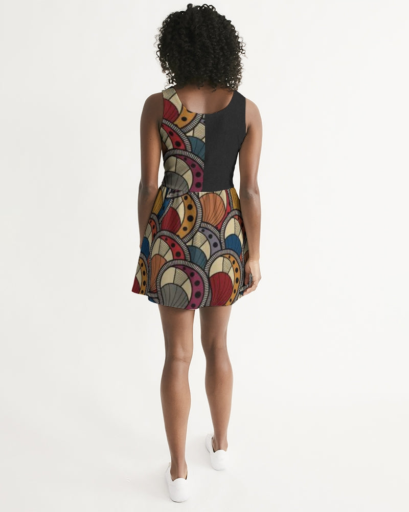Black classic Kente Women's Scoop Neck Skater Dress