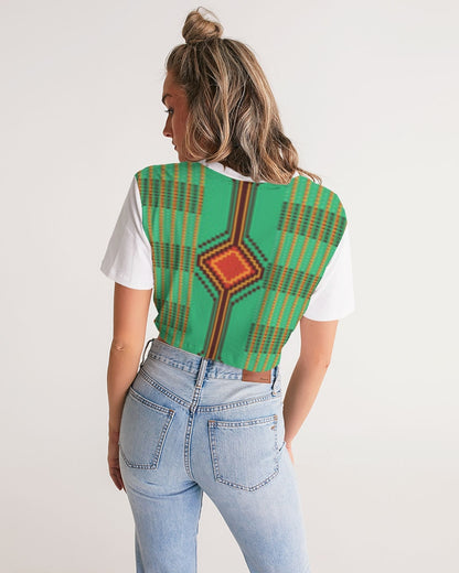 Kente variant 1 Women's Twist-Front Cropped Tee