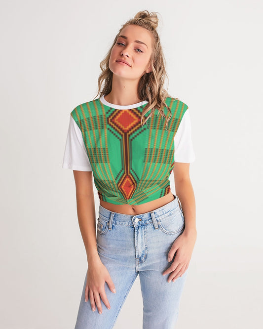 Kente variant 1 Women's Twist-Front Cropped Tee