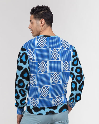 Blue leopard kente Men's Classic French Terry Crewneck Pullover