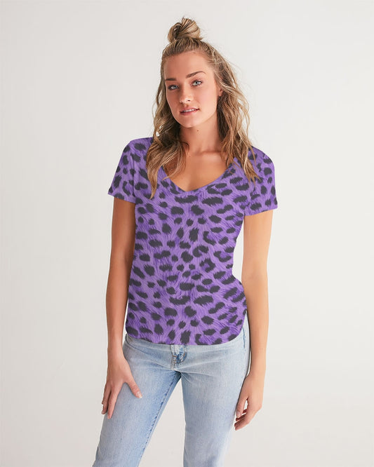 Purple Leopard Women's V-Neck Tee