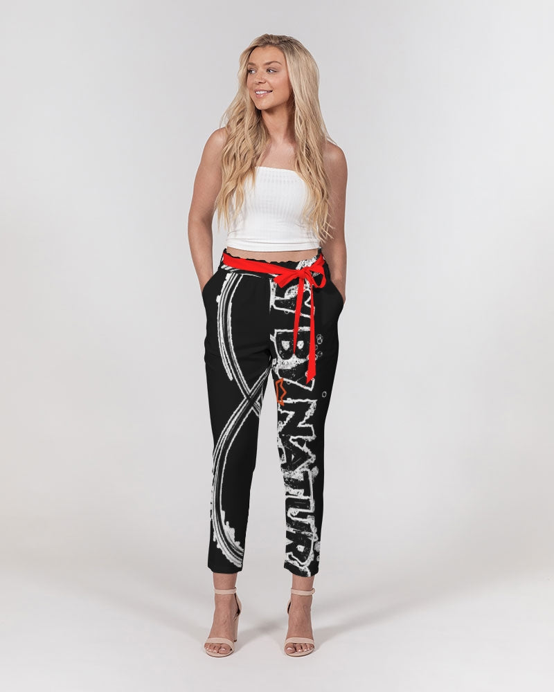 Poly By Nature Women's All-Over Print Belted Tapered Pants