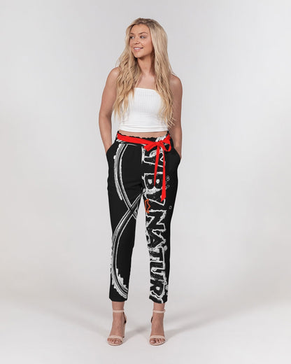 Poly By Nature Women's All-Over Print Belted Tapered Pants