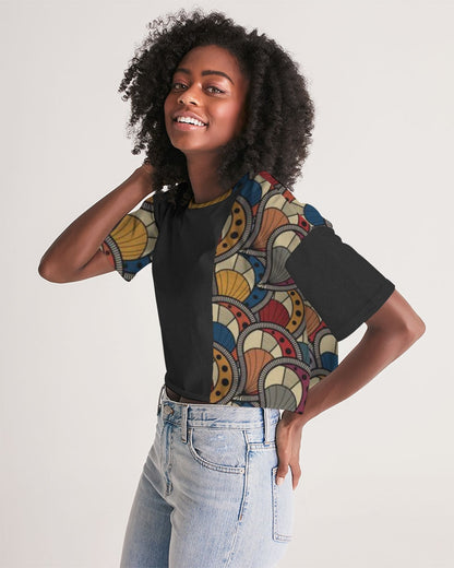 Black classic Kente Women's Lounge Cropped Tee
