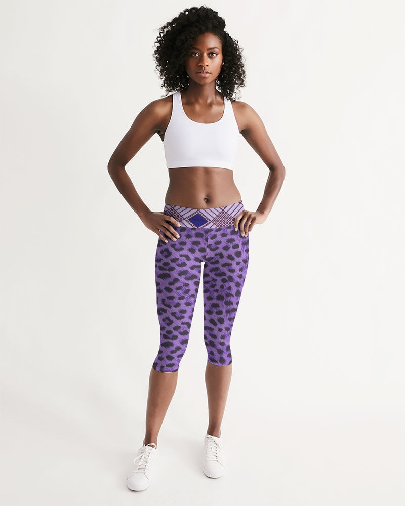 Purple Leopard Women's Mid-Rise Capri