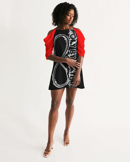 Poly By Nature Women's All-Over Print Open Shoulder A-Line Dress