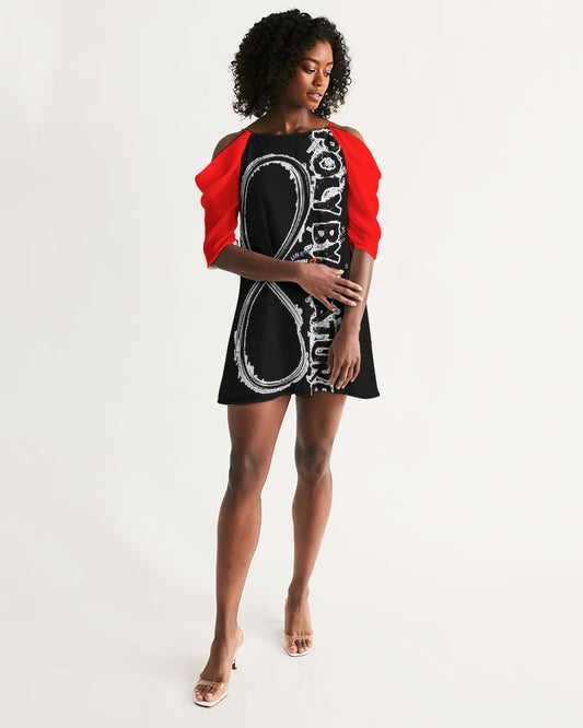 Poly By Nature Women's All-Over Print Open Shoulder A-Line Dress