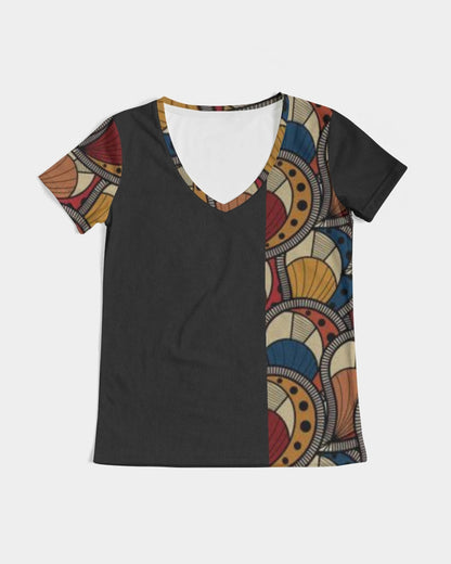 Black classic Kente Women's V-Neck Tee