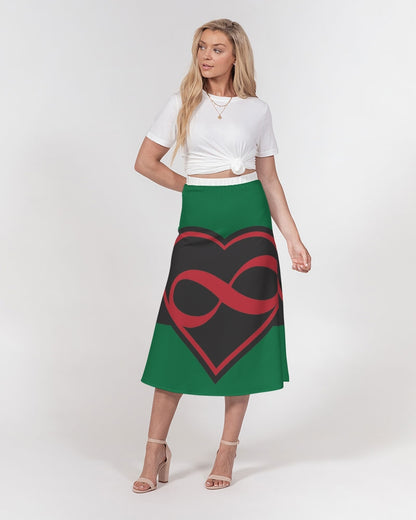 Black polyamorous flag Women's A-Line Midi Skirt