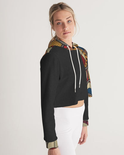 Black classic Kente Women's Cropped Hoodie