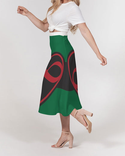 Black polyamorous flag Women's A-Line Midi Skirt