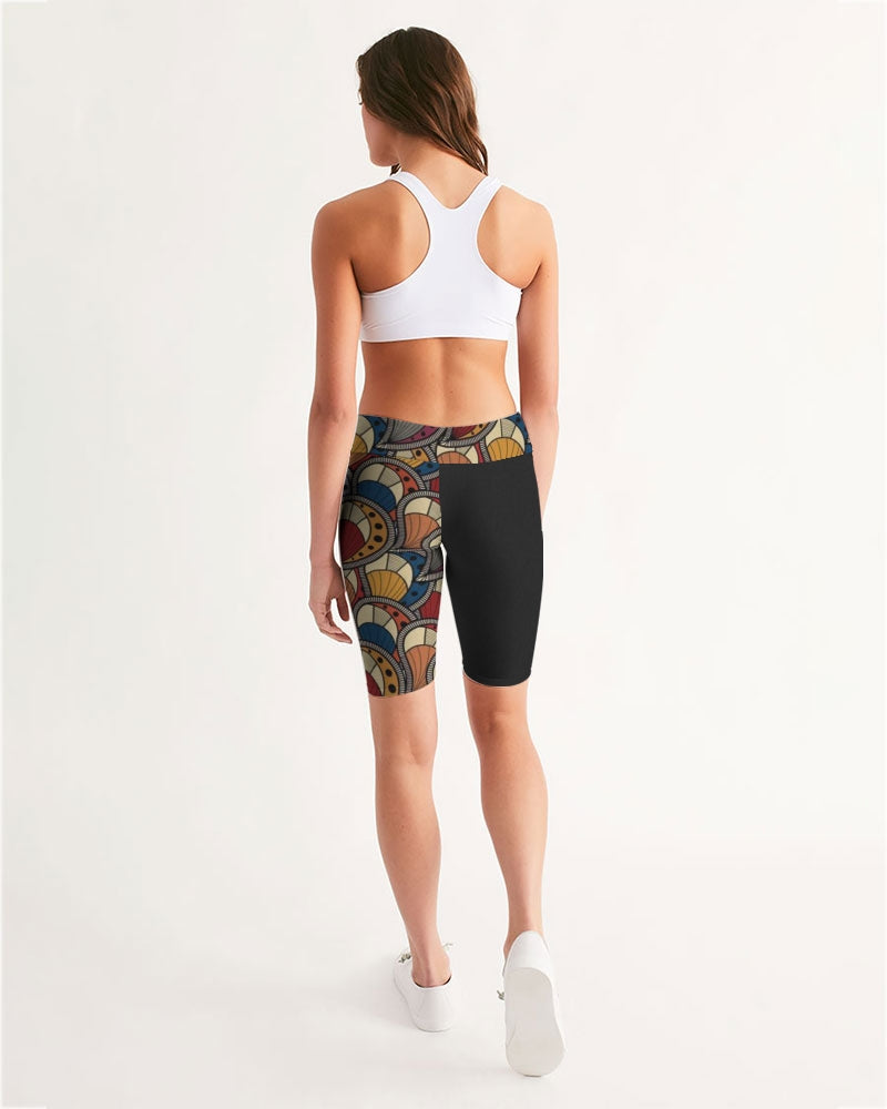 Black classic Kente Women's Mid-Rise Bike Shorts