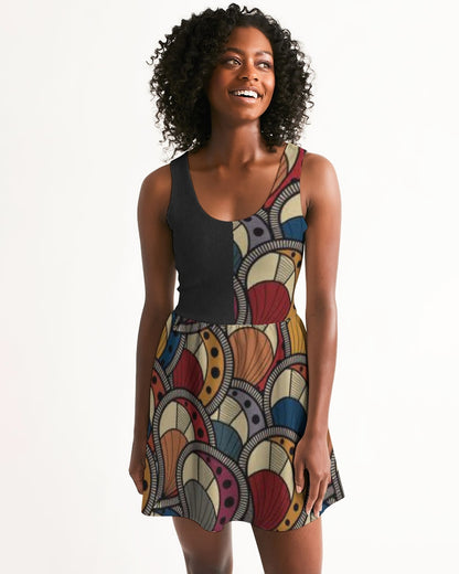Black classic Kente Women's Scoop Neck Skater Dress