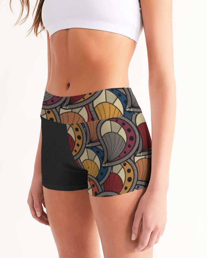 Black classic Kente Women's Mid-Rise Yoga Shorts