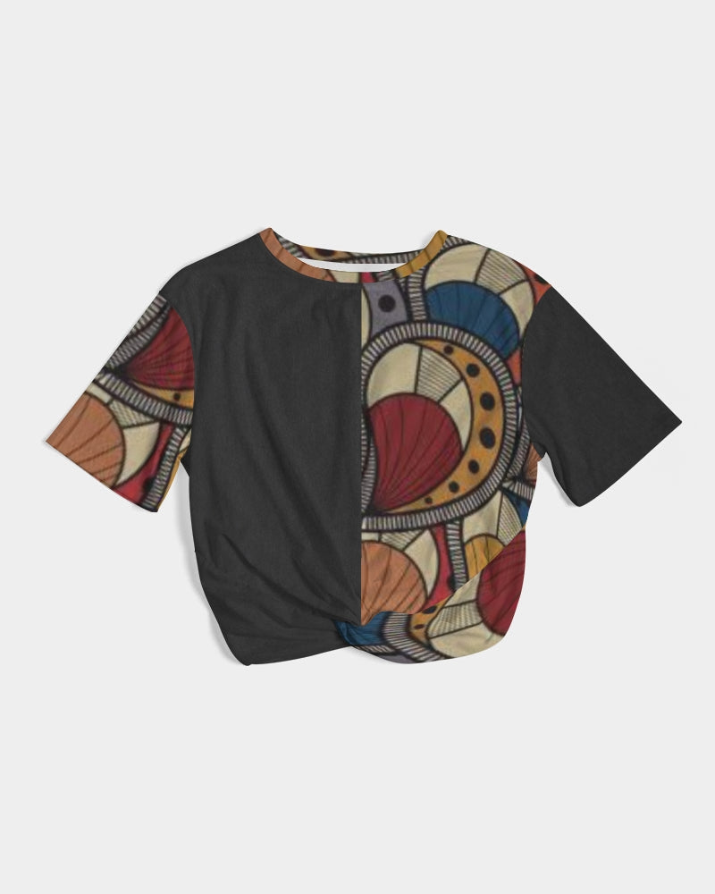Black classic Kente Women's Twist-Front Cropped Tee