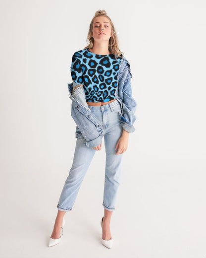 Blue leopard kente Women's Twist-Front Cropped Tee