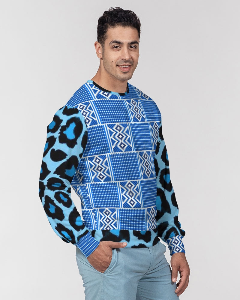 Blue leopard kente Men's Classic French Terry Crewneck Pullover