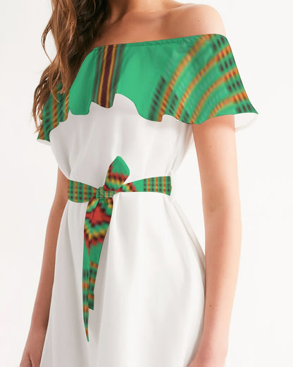Kente variant 1 Women's Off-Shoulder Dress
