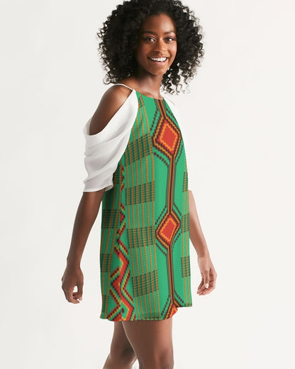 Kente variant 1 Women's Open Shoulder A-Line Dress