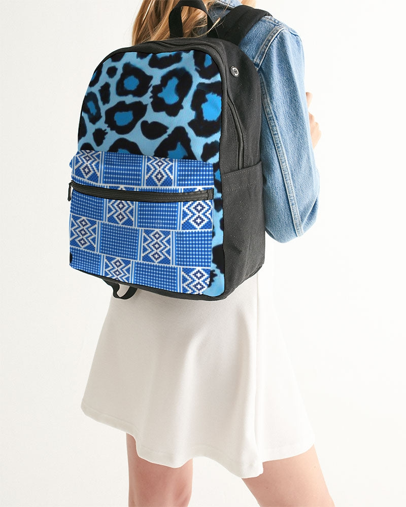 Blue leopard kente Small Canvas Backpack