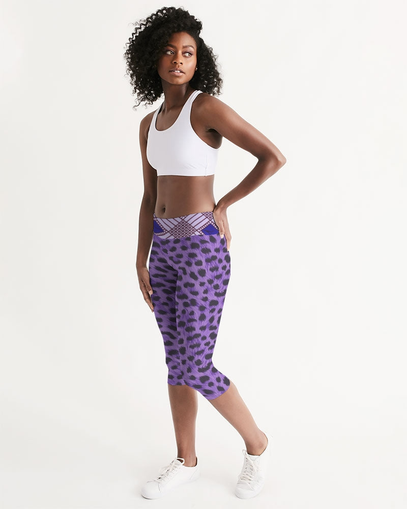 Purple Leopard Women's Mid-Rise Capri