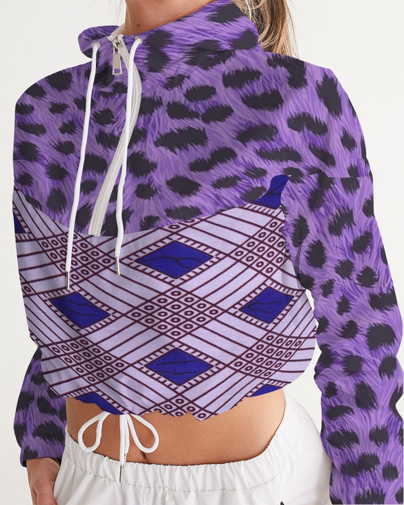 Purple Leopard Women's Cropped Windbreaker