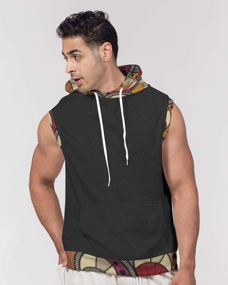 Black classic Kente Men's Premium Heavyweight Sleeveless Hoodie