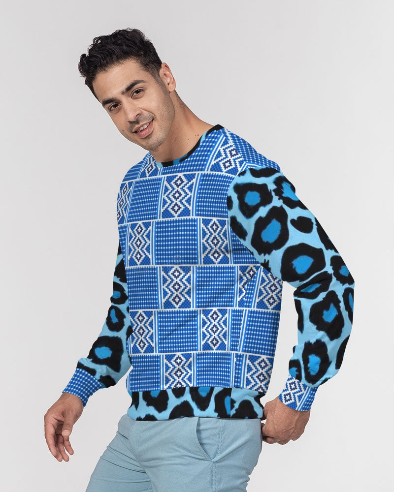 Blue leopard kente Men's Classic French Terry Crewneck Pullover