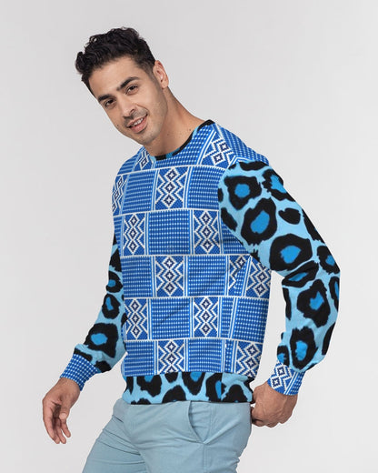 Blue leopard kente Men's Classic French Terry Crewneck Pullover