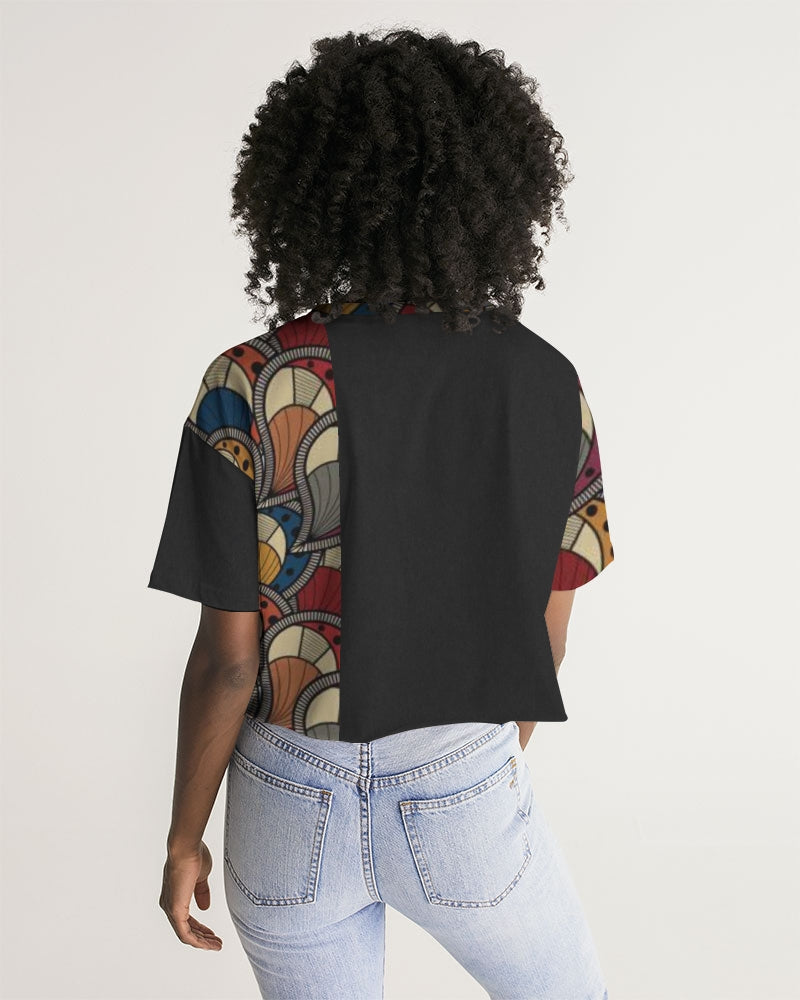 Black classic Kente Women's Lounge Cropped Tee