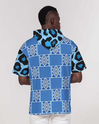 Blue leopard kente Men's Premium Heavyweight Short Sleeve Hoodie